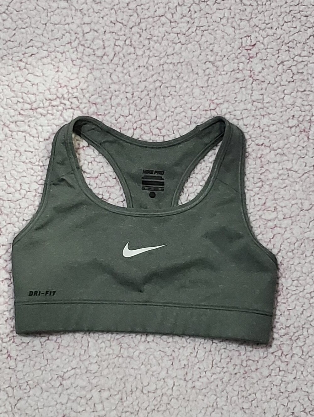 Nike Grey Dri-FIT Racerback Sports Bra with White Swoosh
